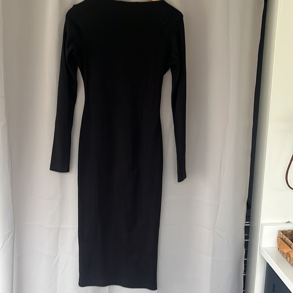 Missguided Black Long Sleeved Gold Button Front Scoop Neck Midi Dress Size 4 - Picture 9 of 9